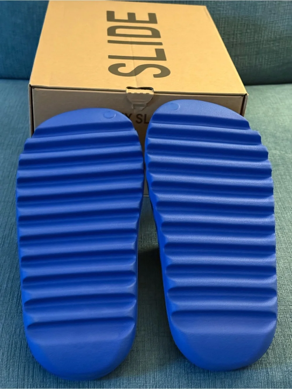 adidas YZY Slide in Bold Blue Foam Slide Sandals